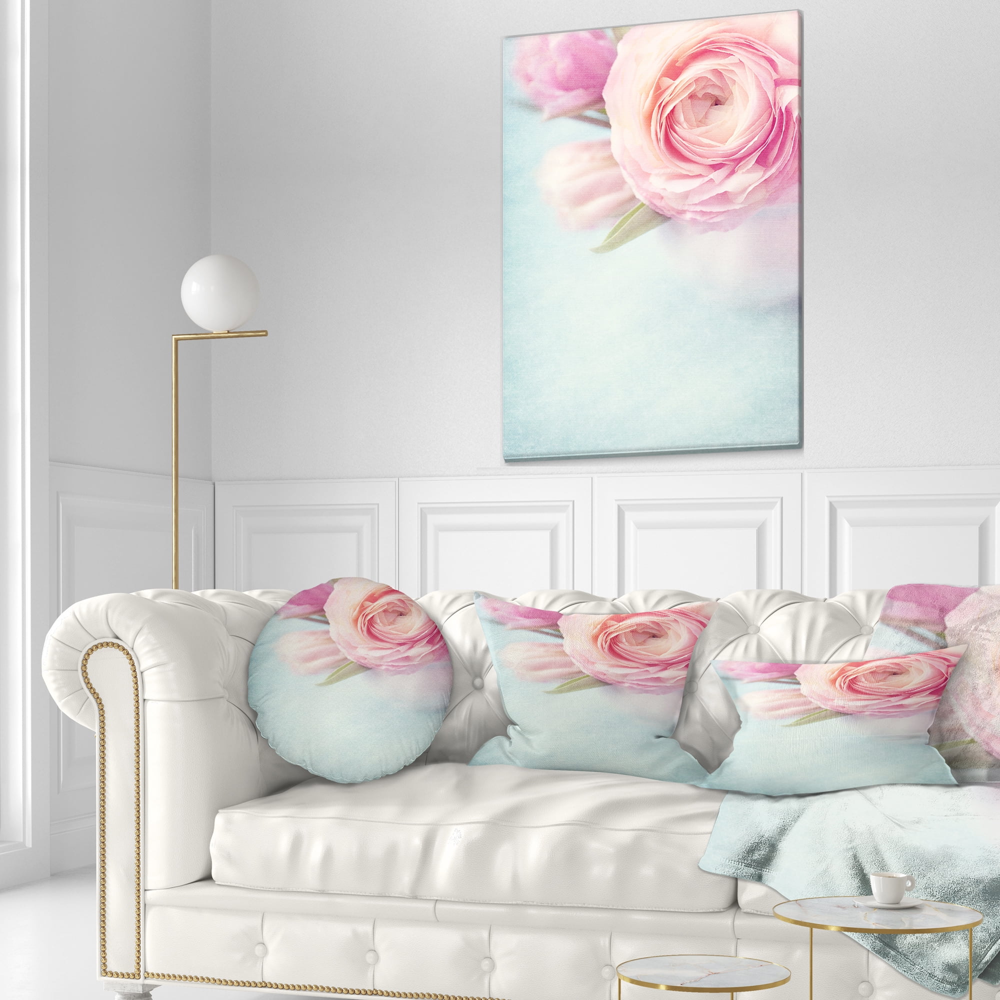 Designart Full Bloom Pink Flowers in Vase - Floral Throw Pillow - 12x20