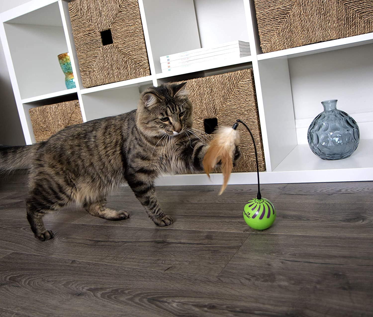 SmartyKat (2-Set) Feather Whirl Electronic Motion Wand Toys for Cats & Kittens, Includes x2 Extra Wands, Spinning, Battery Powered, Fun & Engaging Play, Encourages Exercise - Green, 2-Set