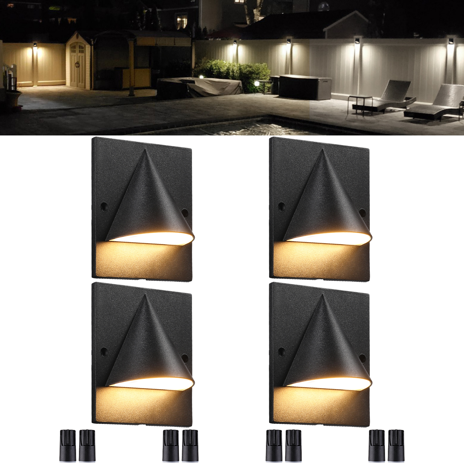 4 Pack 3CCT Low Voltage Aluminum Step Fence Light, 2700K/3000K/4000K Selectable LED Deck Lighting, IP65 Waterproof 12-24V AC/DC
