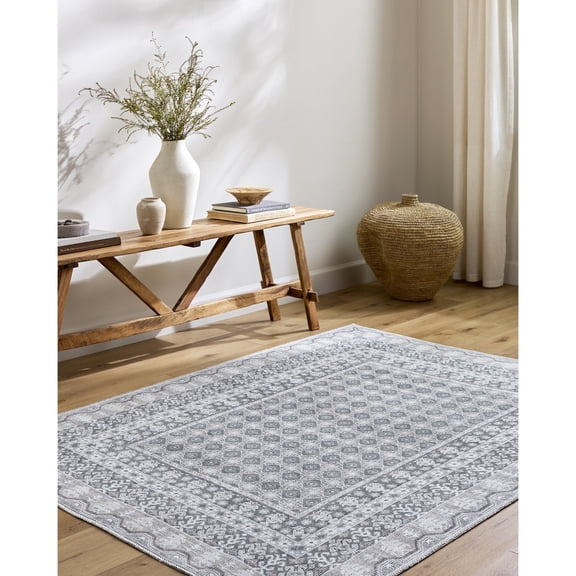 Livabliss x Our PNW Home Rainier Cottage Border Washable Runner Area Rug, 2'7" x 12', Pale Blue