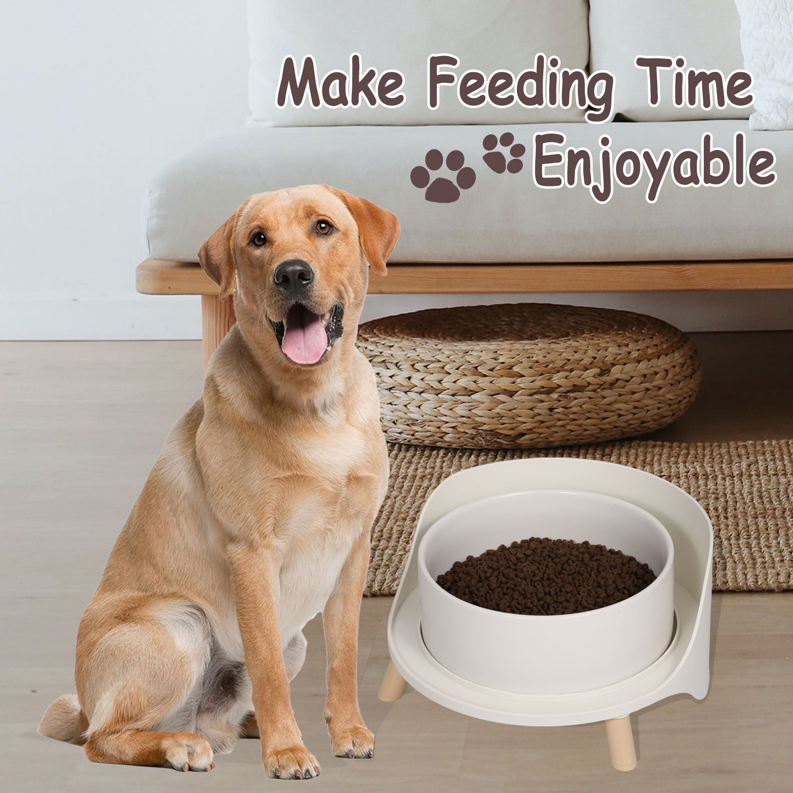 Elevated Dog Bowls Large Dogs - Raised Dog Food Bowl with Non Slip Stand - Heavy Weighted Ceramic Dog Feeding Bowl - Dog Water Bowl - 1 x 1800 ml - 60 oz - White