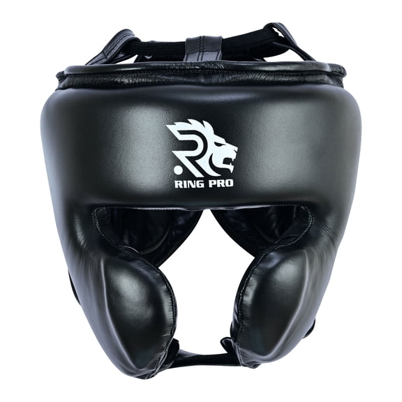 Ring Pro Sports Laceup Headgear - Genuine Cowhide Leather - Adults - Black S