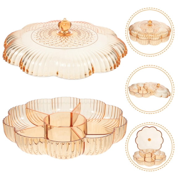 WHAMVOX Rose Gold Material Divided Serving Tray with Lid for Storage Snack Holder 7.5 x 5.9 Inches