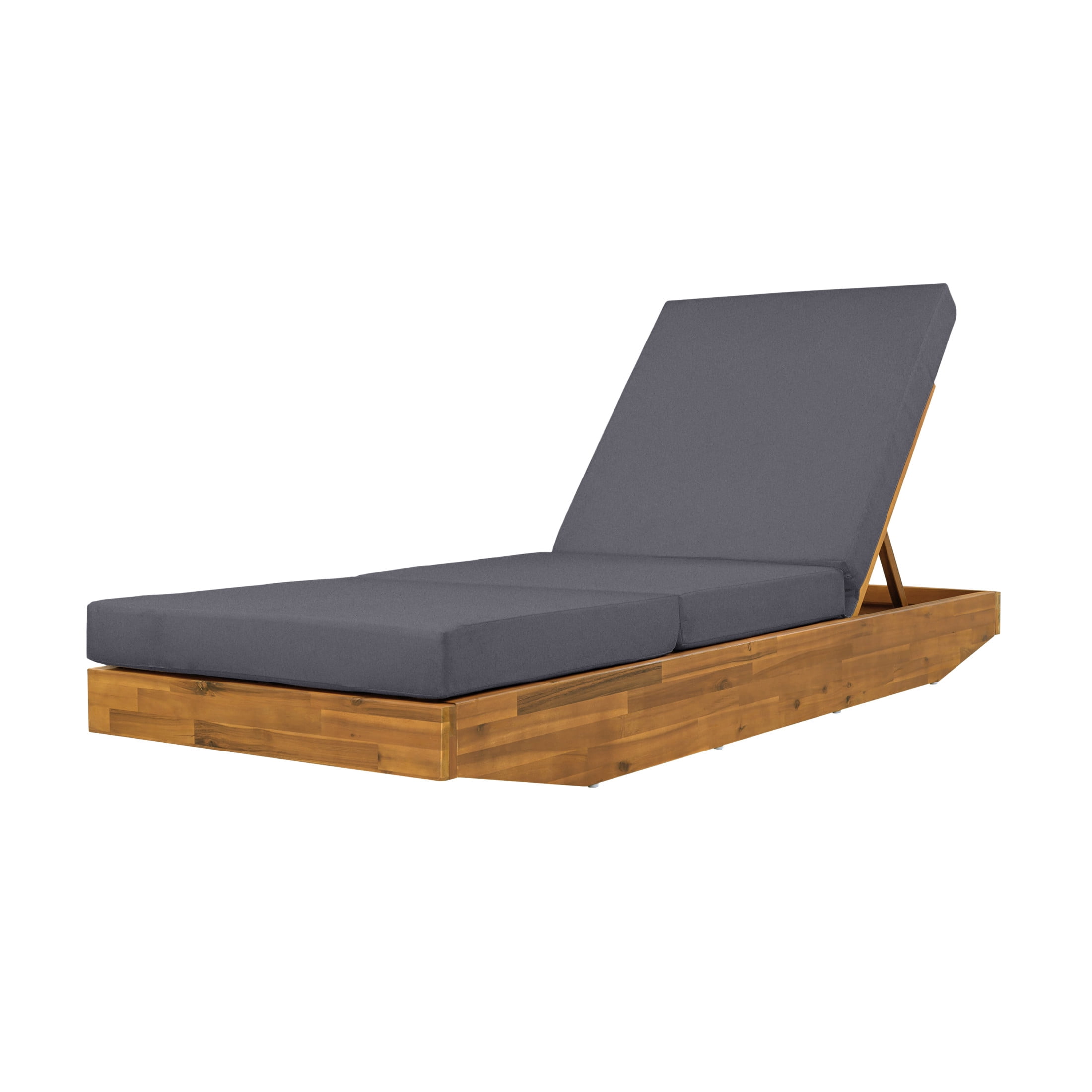 Christopher Knight Home Boat-Shape Patio Chaise Lounge Chair with 3-Fold Cushion, 3-Position Recliner, Teak+Dark Gray
