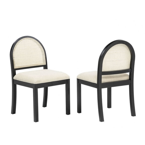 Solid Wood Dining Chair Set of 6 Upholstered Side Chair with Natural Woven Rattan Back, Black