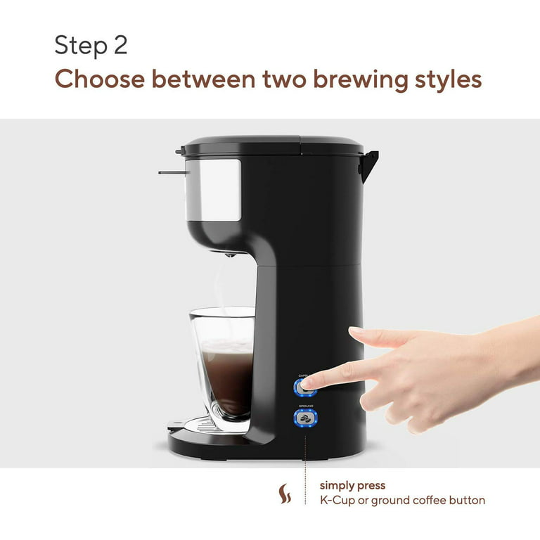 Single Serve Coffee Maker K Cup with Reservoir, Space Saver One Cup Coffee  Maker, 2 In 1 Coffee Maker 6 To 14 Oz Brew Sizes,Fits Travel Mug,Single Pod