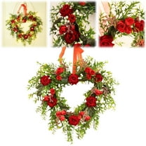 1Pc Artificial Rose Wreath,Valentine's Day Heart Wreath,Heart Design Garland Pendant,Artificial Red Rose Heart Swag Kitchen Cabinet Wreath,Hanging Valentines Day Wreath for Front Door Wedding Decor