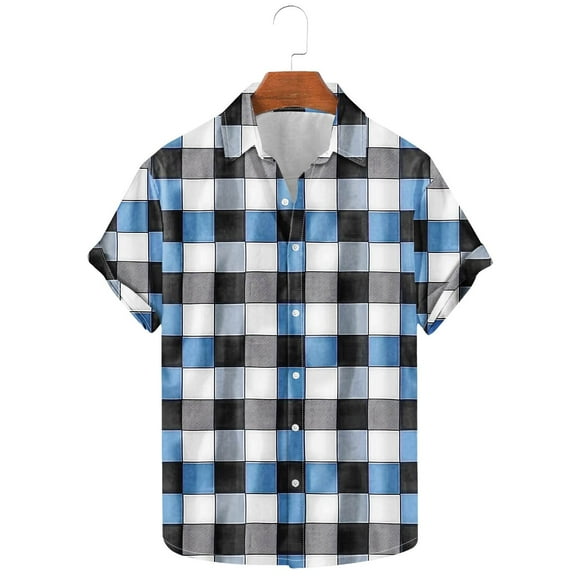 Aobny T Shirts Oversized Button Down Plaid Mens Polos Collared Big & Tall Short Sleeve Plus Size Shirt,L