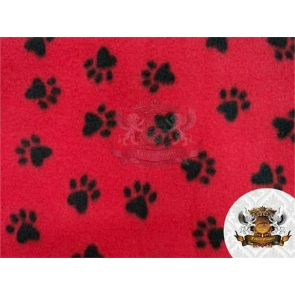 Fleece Printed Fabric Animal Print PAWPRINT RED / 58" Wide / Sold by the yard FE-S-206