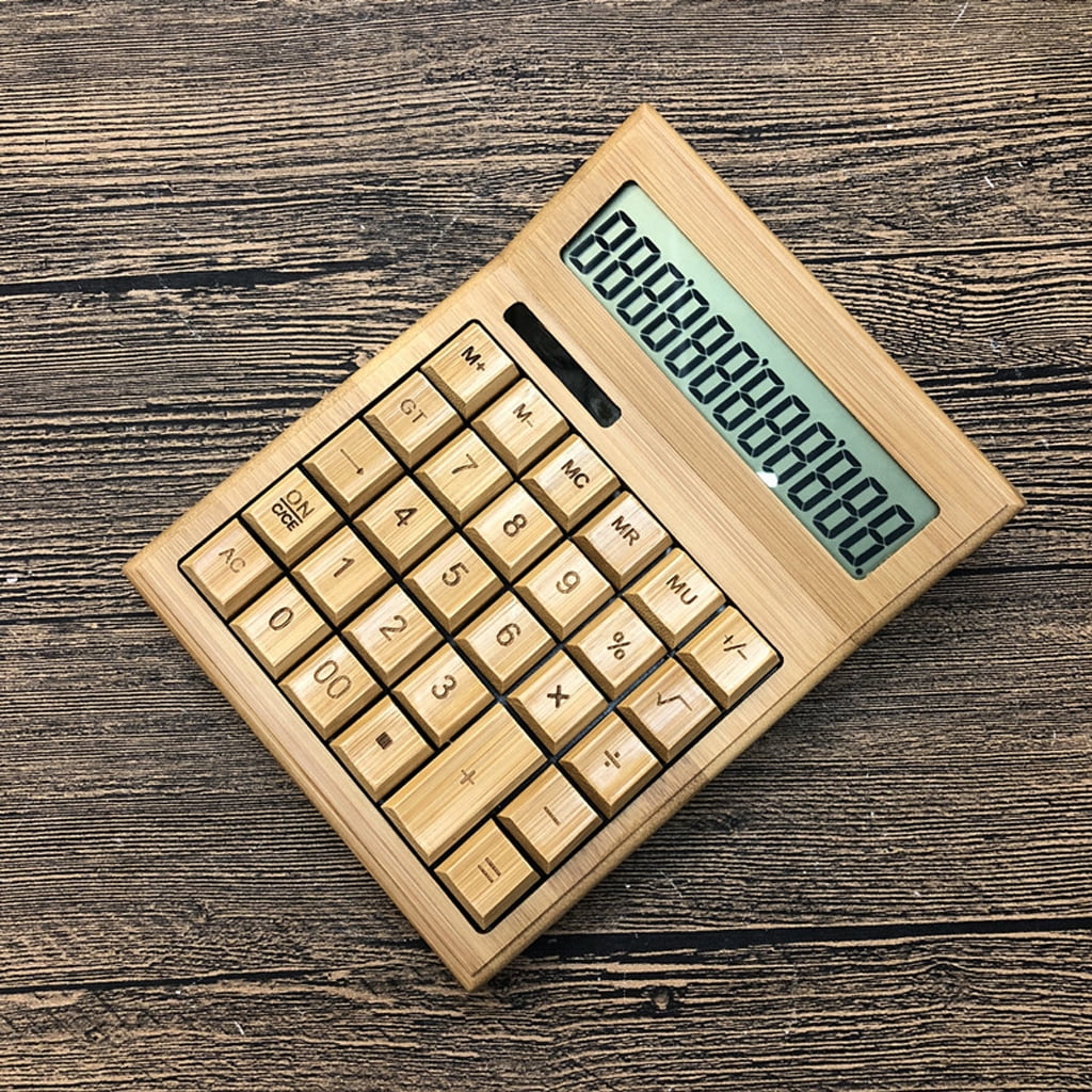 Functional Desktop Calculator Solar Power Bamboo Calculators with Large Display