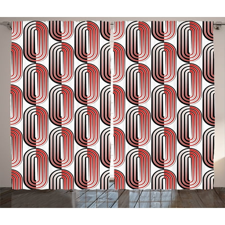 Focal Point Panel - Modern Art Home Decor Curtains 2 Panels Set, Ellipse Curves Surrounded by Focal Points Mathematical Modern Motif, Window Drapes for Living Room Bedroom, 108W X 84L Inches, Red Black, by Ambesonne