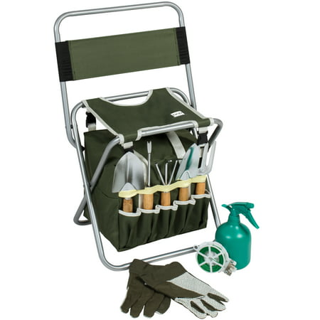 Best Choice Products 10-Piece Outdoor Gardening Tool Set w/ Detachable Tote Bag and Folding Stool Chair - (Best Gardening Tools Ever)