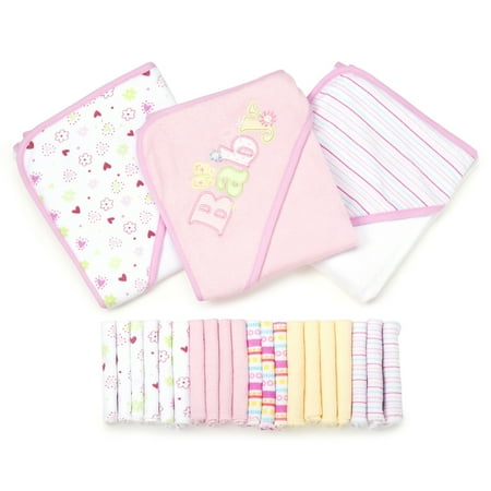 Spasilk Bath Hooded Towels & Washcloths Set for Babies  23-Piece Gift Set  Pink Baby