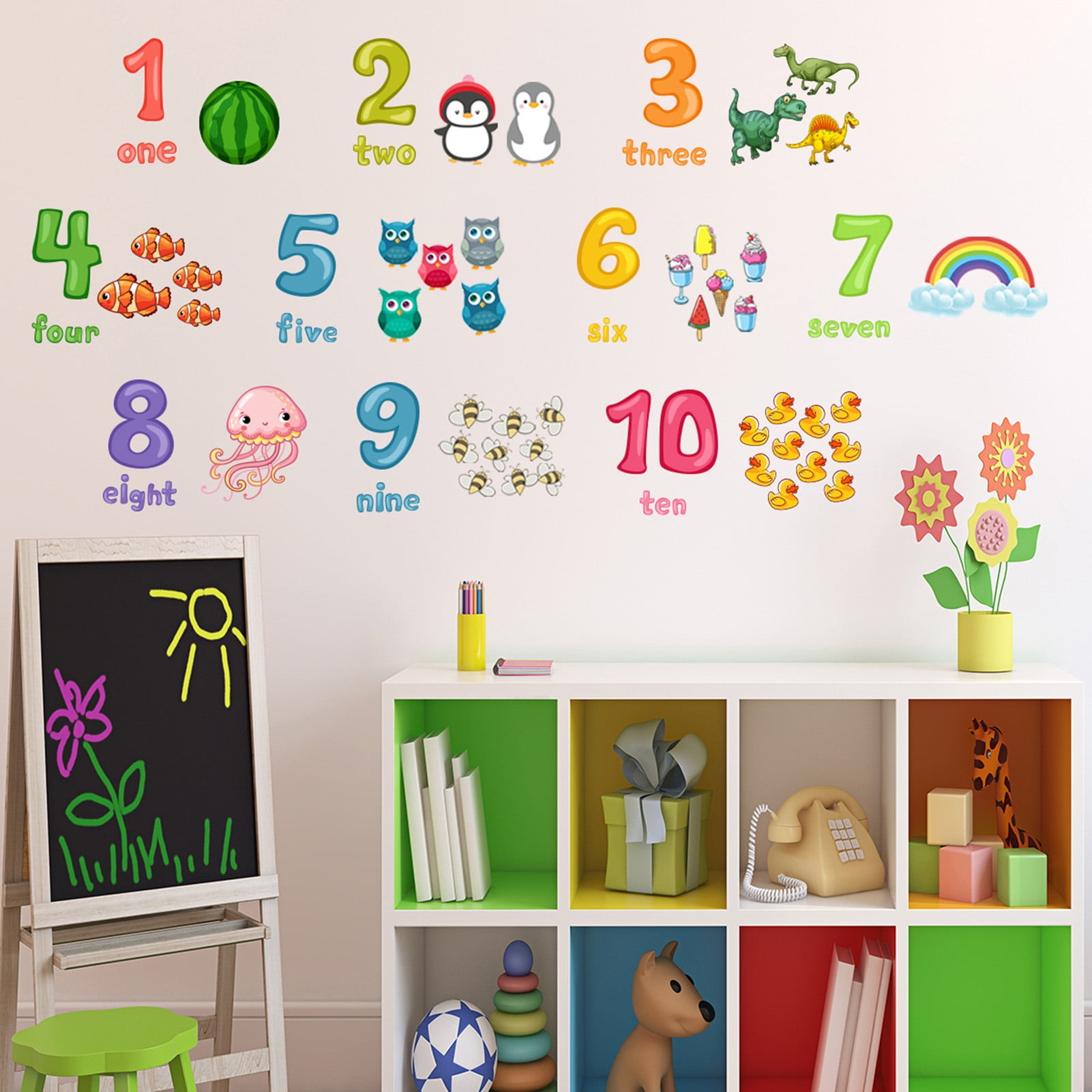 VMR 12 cm Number Stickers of Animals for Kids Room, School - Wall