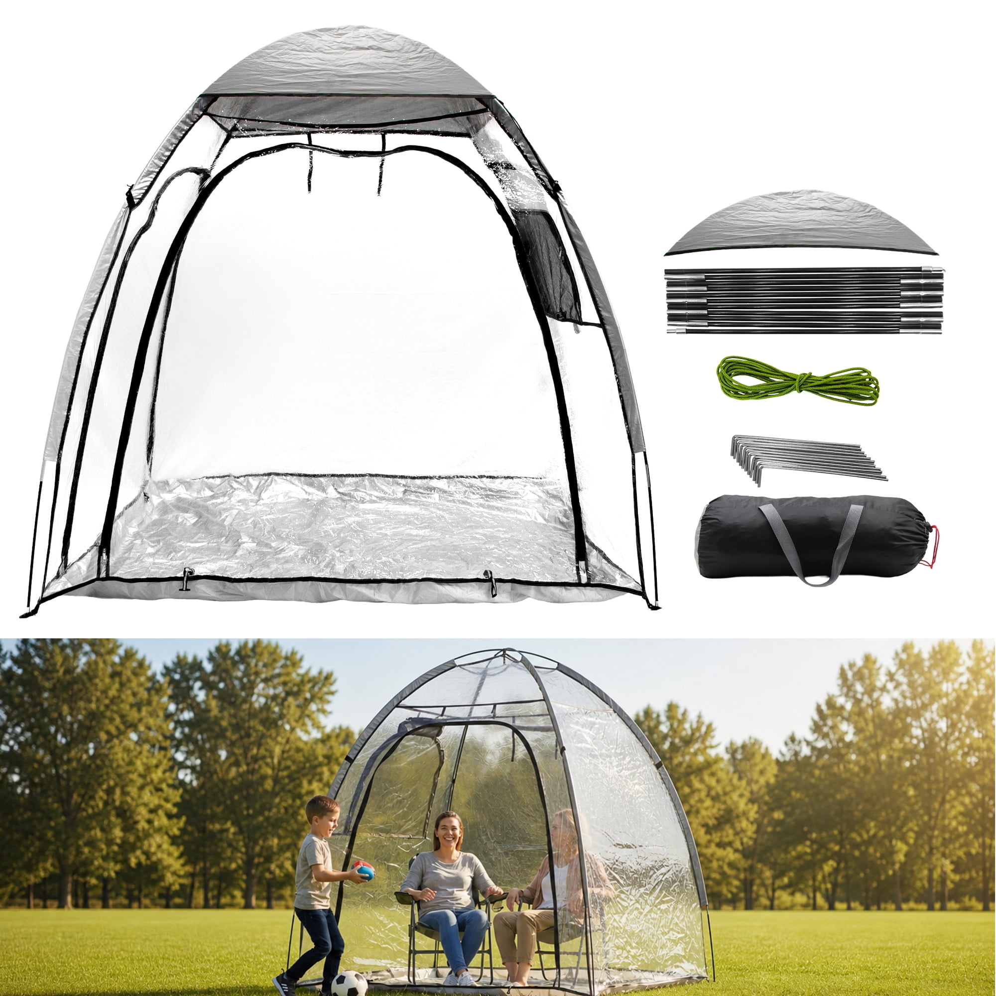 AbahubFit Clear Bubble Tent for 1-2 Person, All-Weather Sports Pod with Sealed Floor & 540°View, Portable Winter Shelter for Camping Fishing