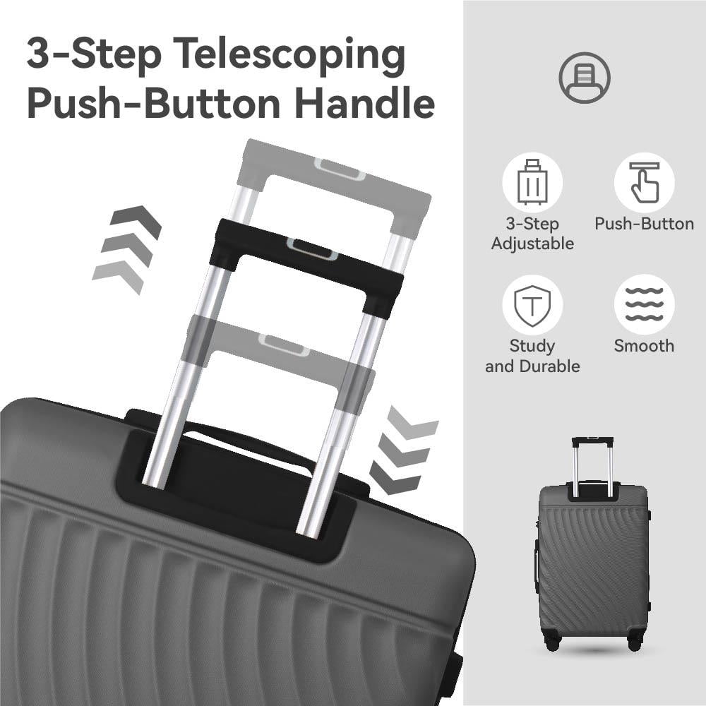 Lisonu 3-Piece Luggage Set, Gray Hardshell Suitcase Set with Spinner Wheels & TSA Lock, Durable ABS Travel Trolley, 20" 24" 28"