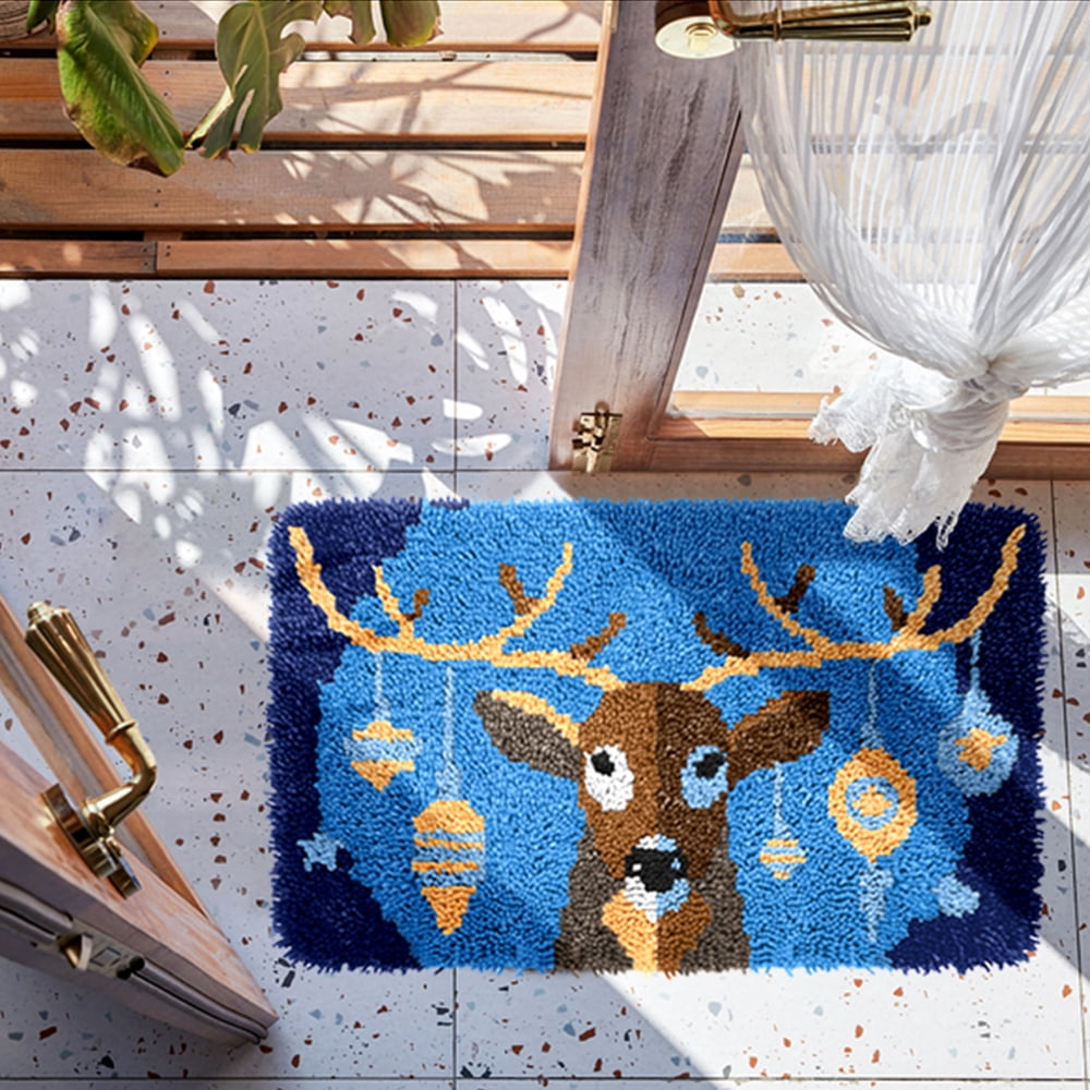 Latch hook rug kit,latch hook cushion kits,Christmas Elk Latch Hook Rug Kit for Adults Crocheting Carpet Rug Yarn Sofa Cushion Mat Tapestry DIY Carpet Arts Crafts 50×38cm/20*15in