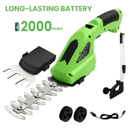 BAOKALER Outdoor Power Tools 7.2-Volt Lithium-Ion Cordless Grass Shear/Shrub Trimmer with Wheeled Extension Handle  2 in 1 Hedge Trimmer with 2000mAh Rechargeable Lithium-Ion Battery  Green