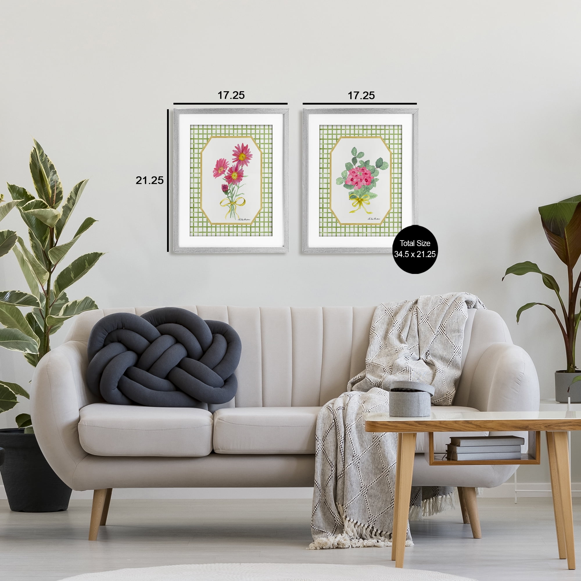 Cottage Botanical Story 2 Piece Gray Framed Print Under Glass Set, design by Lee Ann Sanders
