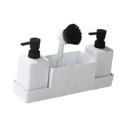 Dispenser with Sponge Holder and Brush Holder,Kitchen Dish Soap Dispenser Pump Bottle Countertop Sink Caddy Bathroom Organizer Sponge Holder White