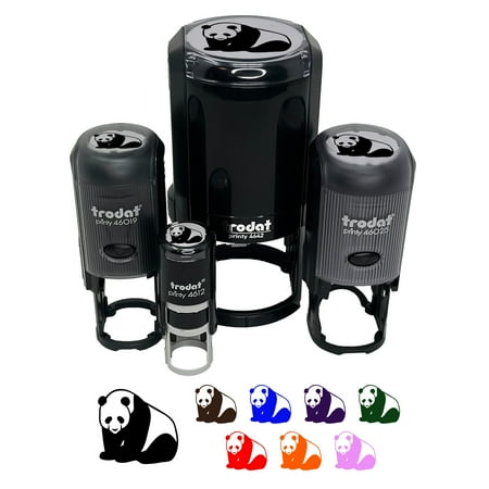 Cute Giant Panda Bear Sitting Self-Inking Rubber Stamp Ink Stamper - Purple Ink - Small 3/4 Inch