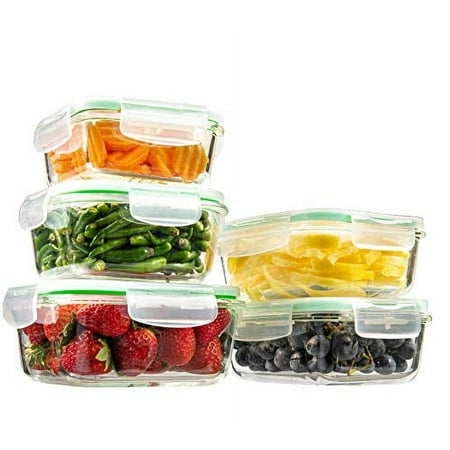 EatNeat 5-Piece Glass Food Storage Containers with Lids - Meal Prep Containers with Airtight Locking Lids to Keep Your Food Fresh - Microwave Fridge Freezer Dishwasher and Oven Safe| BPA-FREE