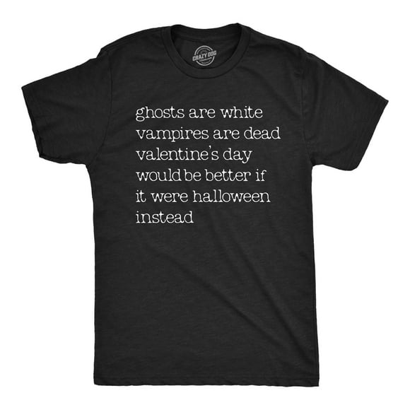 Mens Valentines Day Halloween Poem T Shirt Funny Valentine Spooky Season Lovers Joke Tee for Guys (Heather Black - Valentines Halloween Poem) - L