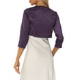 thumbnail image 3 of INSPIRE CHIC Boléro de Soirée Élégant pour Femme à devant Ouvert, Manches 3/4, Cardigan en Satin, Violet Foncé, TP, 3 of 5