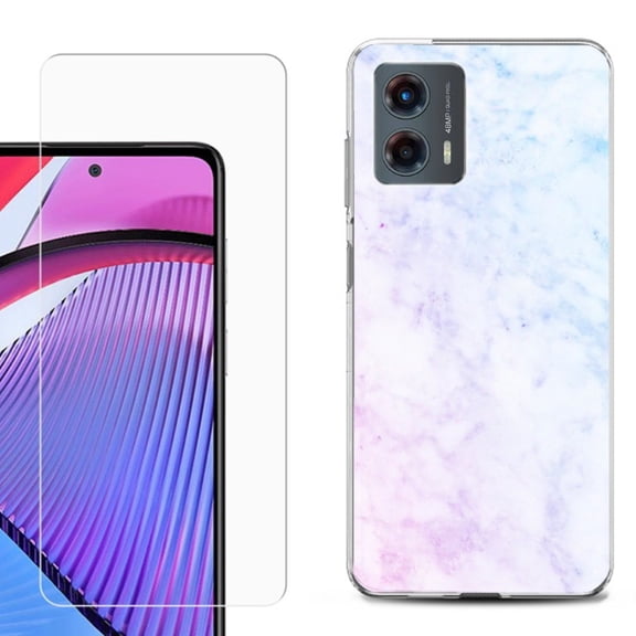 OneToughShield ® Compatible with Motorola Moto G 5G 2023, Shockproof Phone Case, with Tempered Glass Screen Protector - Marble Pink/Blue
