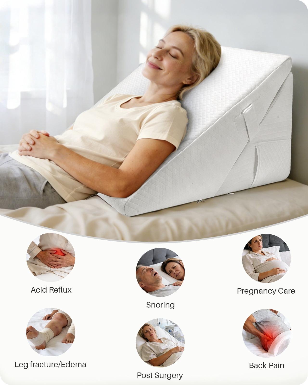 KEKOY Wedge Pillows for Bed Sleeping/ Sleep Apnea, Adjustable Height to 9-12 inches, Washable Cover, White