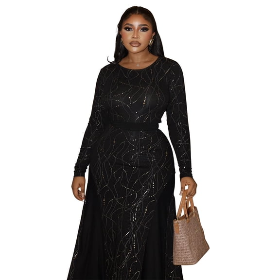 AURA Plus Size Long Sleeve Maxi Dress Women Elegant A Line Fall Casual Party Dress