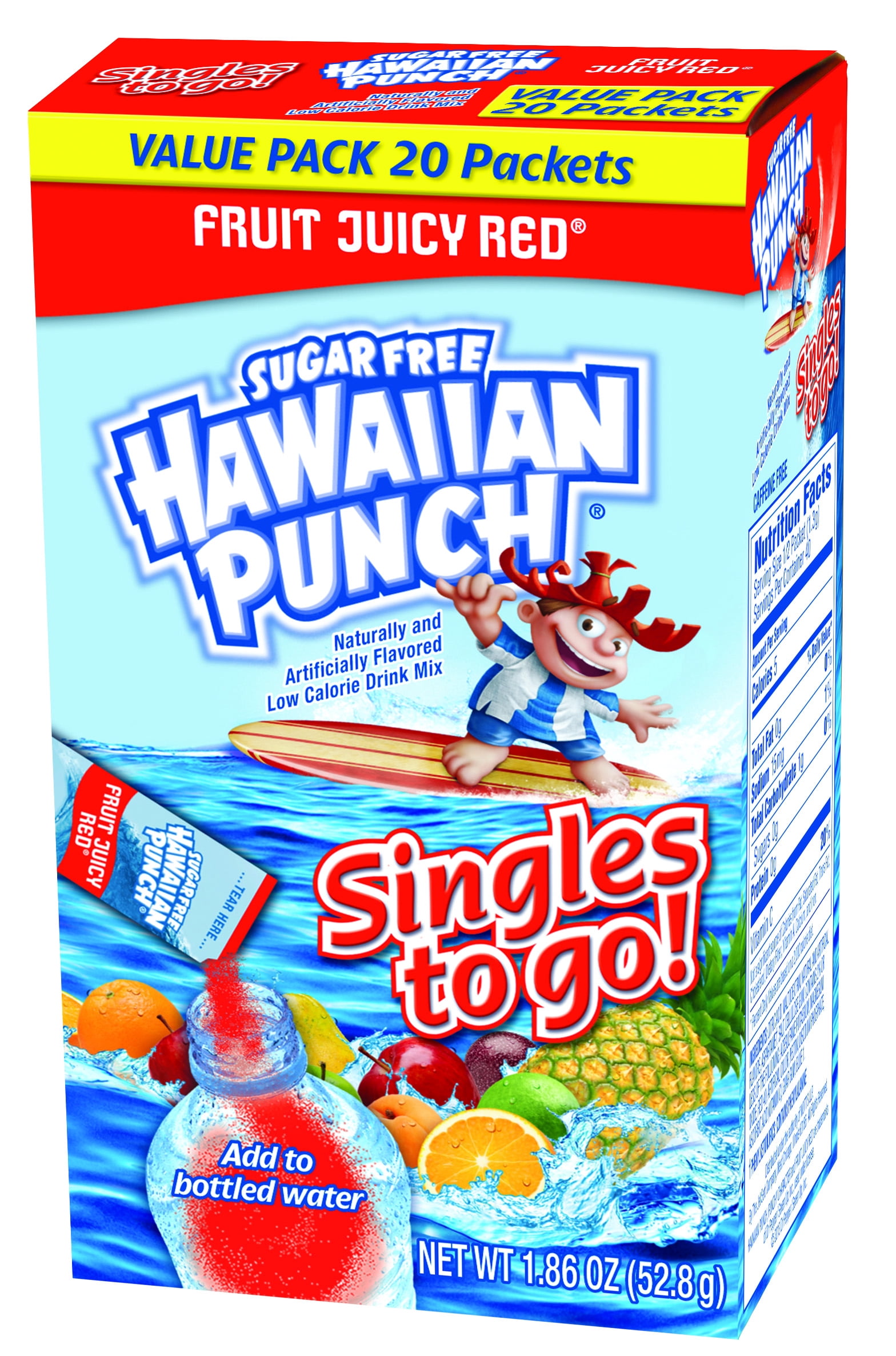 Hawaiian Punch Singles To-Go Drink Mix, Fruit Juicy Red, 6 Boxes, 20