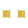 thumbnail image 3 of 14K Solid Gold Screw Back Stud Earrings for Women | 0.5 cttw Princess Cut Simulated Yellow Diamond | Rose Gold, 3 of 5