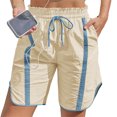 thumbnail image 4 of Summer Elastic Waist Women Drawstring Color Block Straight Shorts, 4 of 5