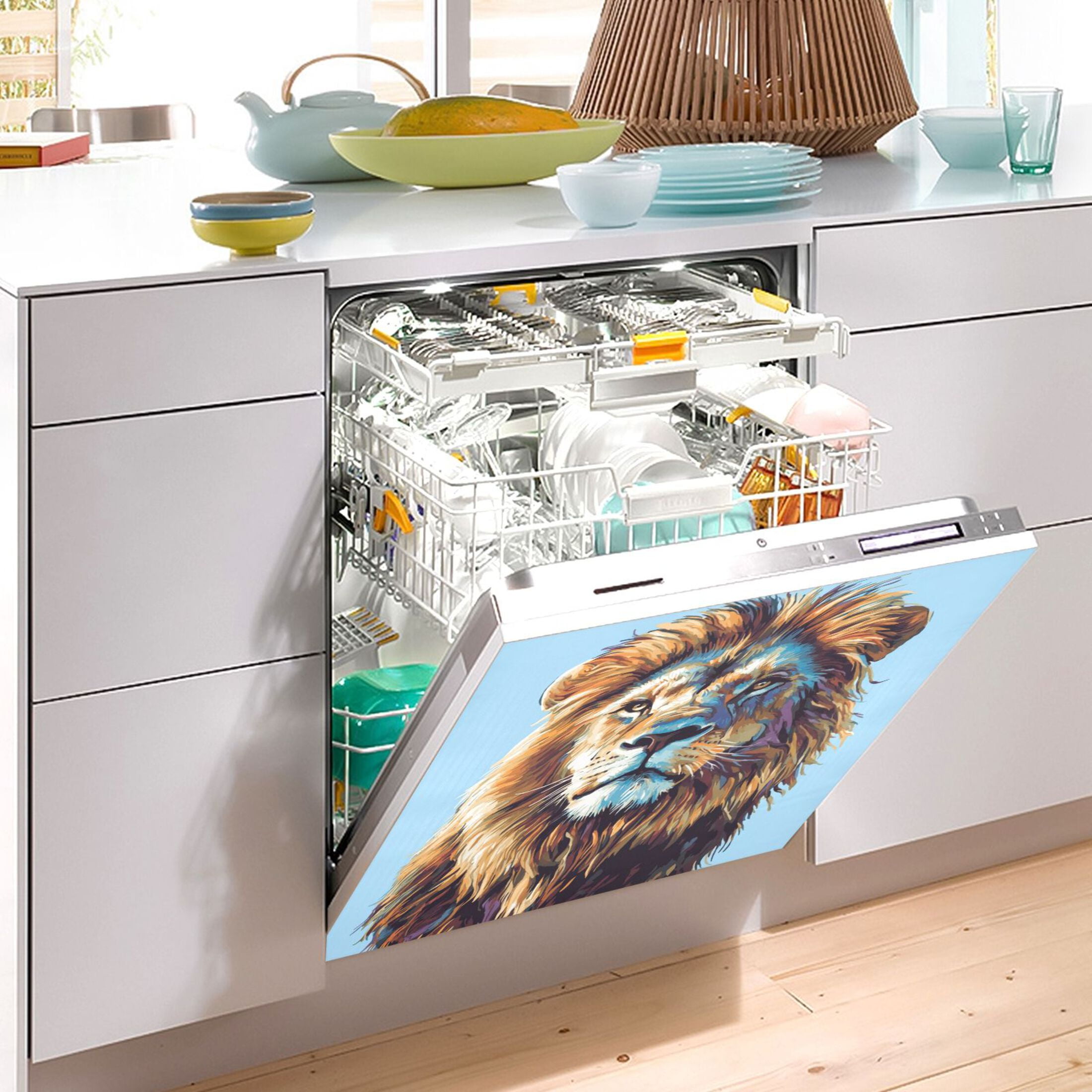 Dishwasher Magnetic Sticker 23x26 Inch Refrigerator Magnetic Sticker Washing Machine Magnetic Sticker Kitchen Panel Magnetic Sticker Home Decor Brown Lion Face