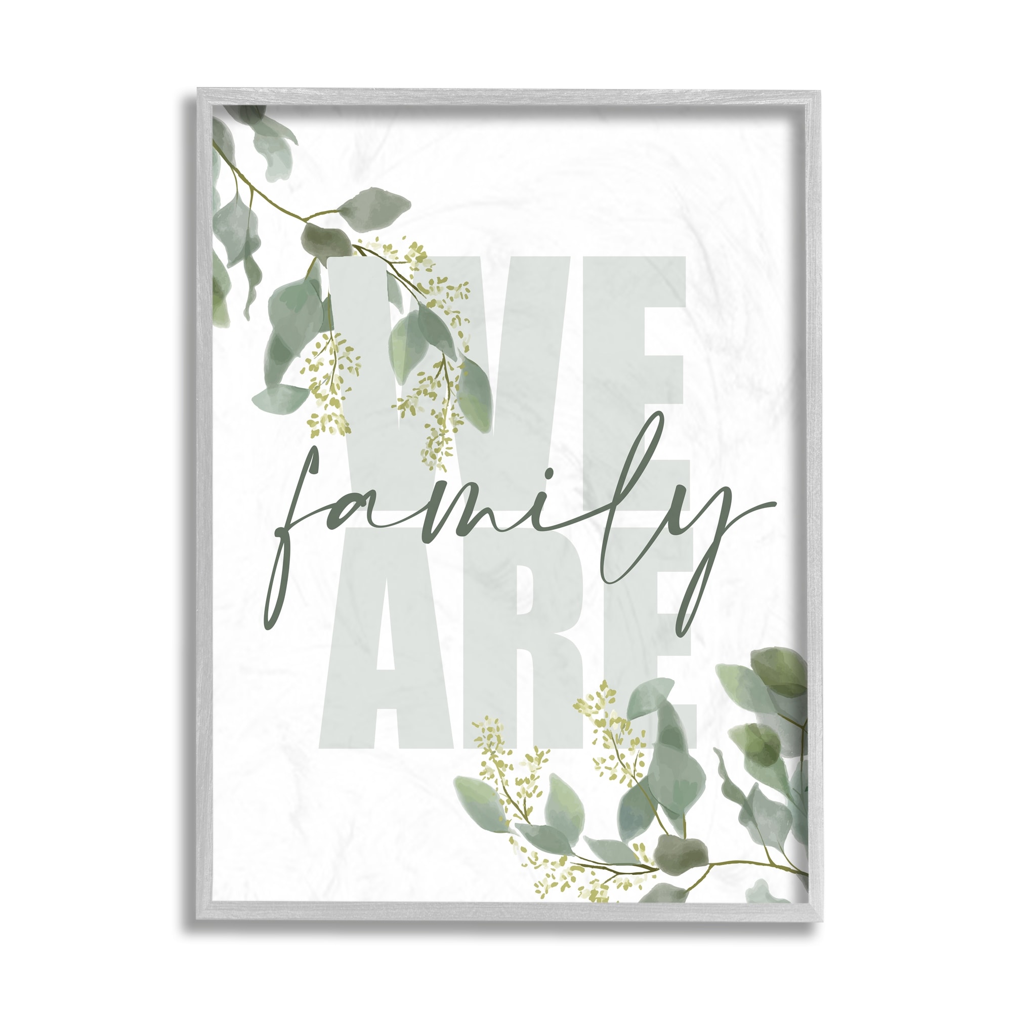 Stupell Industries We Are Family Phrase Peaceful Green Florals Gray Framed by Kim Allen