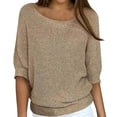 thumbnail image 2 of Women Summer Fall Lightweight Sweaters 3/4 Sleeve Loose Knit Pullover Elegant Work Tops Business Casual Outfits Khaki L, 2 of 5