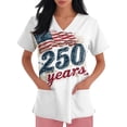 thumbnail image 4 of America 250 Scrub Tops for Women American Flag Print 4th Of July Patriotic Star V Neck T Shirts Short Sleeve Regular Fit Comfy Nursing Uniforms with Pockets, #01 Vermilion, L, 4 of 4