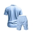thumbnail image 6 of Mrmaere Men's Collared Button Down Shirt and Shorts Set Short Sleeve 2 Piece Multi Pockets Durable for Work Outdoor Light Blue S, 6 of 9