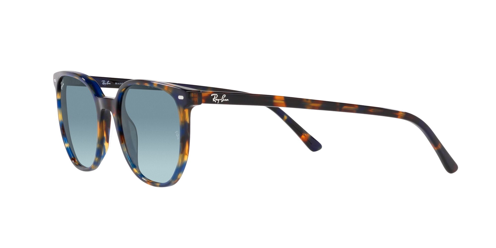 Ray-Ban Elliot Sunglasses, Minimalist Square Eyeglasses with Case, Yellow & Blue Havana/Blue Gradient, Size 52