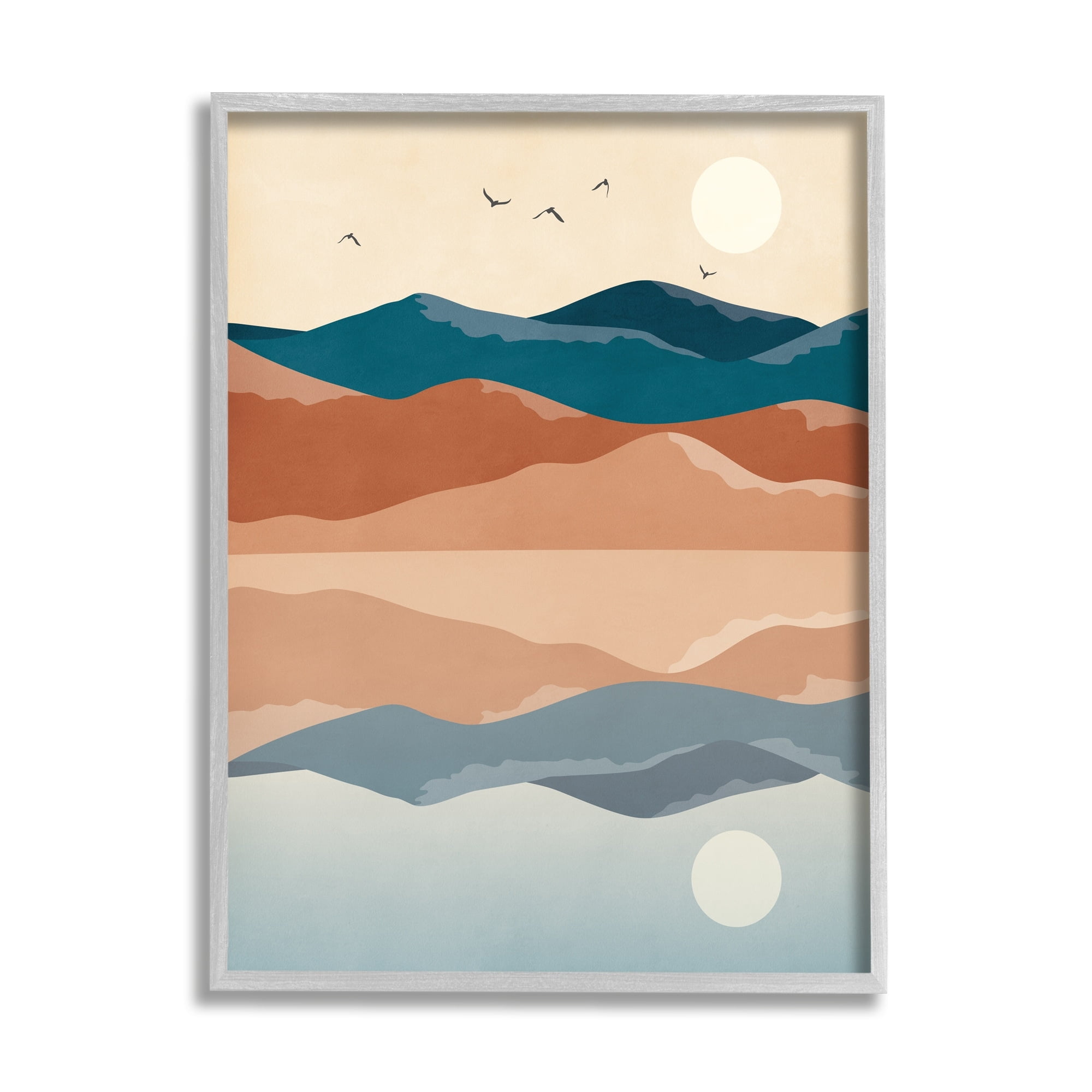 Stupell Industries Birds Flying Over Mountain Peaks Lake Reflection Graphic Art Gray Framed Art Print Wall Art, Design by JJ Design House LLC