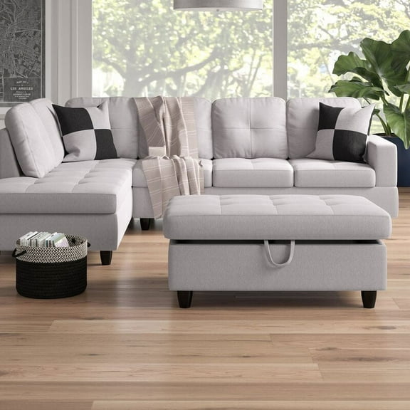 PonLiving Furniture Jaiden Left Hand Facing Sectional with Ottoman / Upholstery Color: Linen Gray, Orientation: Left Hand Facing