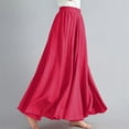 thumbnail image 4 of Womens Linen Maxi Skirts Trendy Elastic Waist Summer Boho Solid Beach Elastic High Waist Pleated A-Line Flowy Swing Long Maxi Skirts, 4 of 6