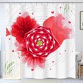 thumbnail image 1 of Vibrant Floral Shower Curtain with Hearts - Red & Pink Design on Gray Background, 1 of 4