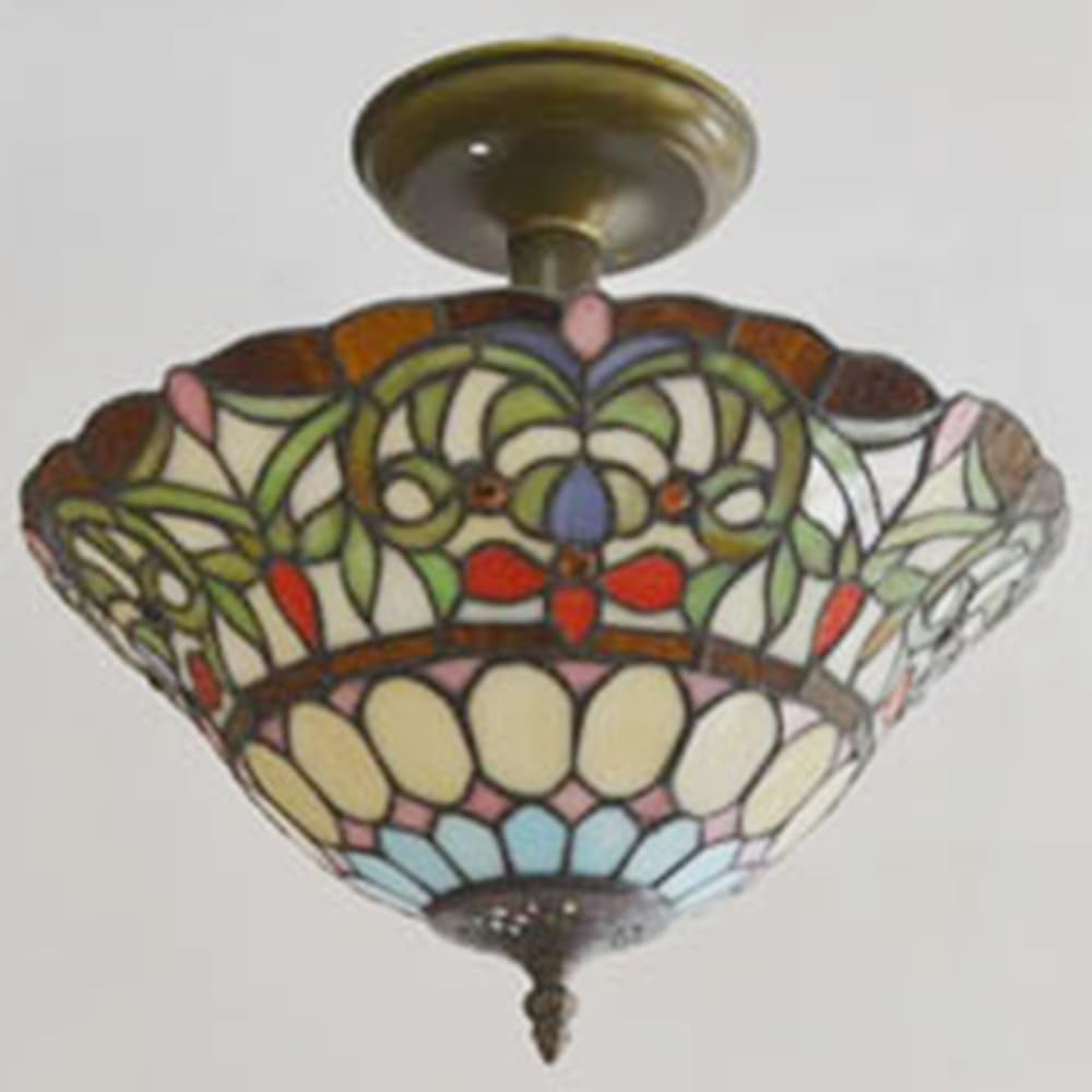 Kiven 13.8in Flush Mount Ceiling Light Fixture Dimmable, 3-Light Anti Glare Close to Ceiling Light with 15FT Plug-in Cord, Tiffany-Style Glass Chandelier for Bedroom Kitchen Hallway(No.3199)