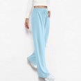 thumbnail image 6 of Olyvenn Women Fashion Textured Pants Wide Leg Casual Palazzo Trousers Drawstring High Waist Lounge Beach Pants with Pockets Light Blue 16-18, 6 of 9