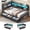 Black&Twin Size, variant on Twin Corner Bed Frame with Hidden Storage Headboard and 3 Drawers, Metal Corner Daybed with LED Lights & Charging Station, Twin Size Upholstered Bed Frames for Teens/Adults, Black