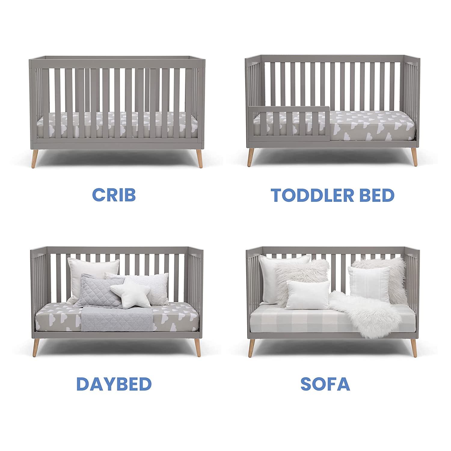 Delta Children Essex 4-in-1 Convertible Baby Crib, Grey with Natural Legs Crib Grey - image 4 of 12