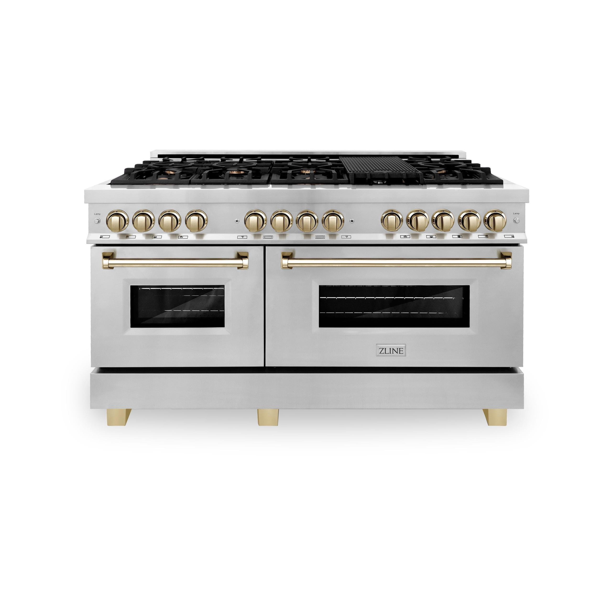ZLINE Autograph Edition 60” 7.4 cu ft Gas Range in Stainless Steel with Gold Accents