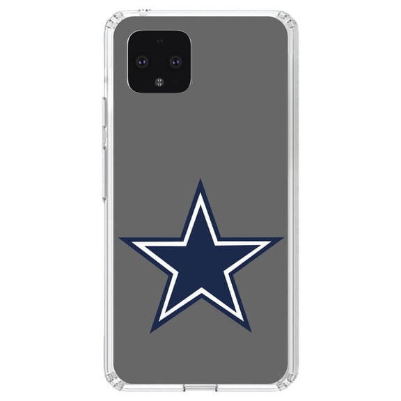 DistinctInk Clear Shockproof Hybrid Case for Google Pixel 4 (5.7" Screen) - TPU Bumper, Acrylic Back, Tempered Glass Screen Protector - Dallas Star Grey Navy - Football Team